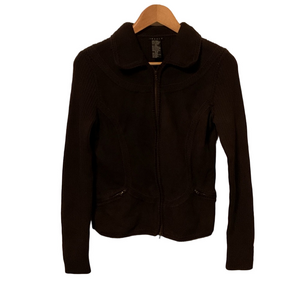 Theory Leather Front and Wool Back Zip Cardigan